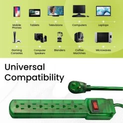 Go Green Power 3 ft. Cord Green 6-Outlet Translucent Designer Series Surge Protector (160 Joules) 12 Go Green Power 3 ft. Cord Green 6-Outlet Translucent Designer Series Surge Protector (160 Joules) -Surge Protectors Sales Store green surge protectors gg 16103mdg fa 1000