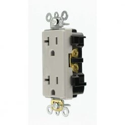 Leviton Decora Plus 20 Amp Industrial Grade Duplex Outlet, Gray -Surge Protectors Sales Store grey leviton electrical outlets receptacles r87 16352 0gs 40 1000