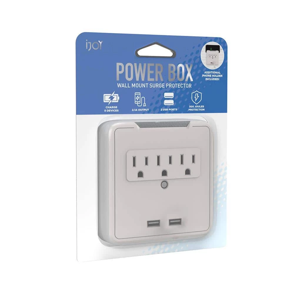 Ijoy Power 3-Outlet Wall Mount Surge Protector with 2-USB, White 2 Ijoy Power 3-Outlet Wall Mount Surge Protector with 2-USB, White - Image 2
