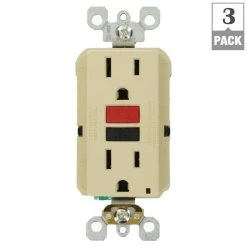 Leviton 15 Amp Self-Test SmartlockPro Slim Duplex GFCI Outlet, Ivory (3-Pack) -Surge Protectors Sales Store ivory leviton electrical outlets receptacles m11 gfnt1 r3i 4f 1000
