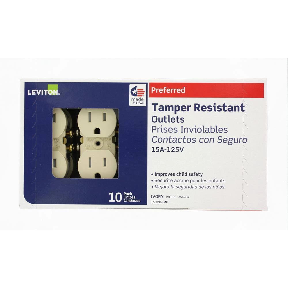 Leviton 15 Amp Tamper Resistant Duplex Outlet, Ivory (10-Pack) 5 Leviton 15 Amp Tamper Resistant Duplex Outlet, Ivory (10-Pack) - Image 5