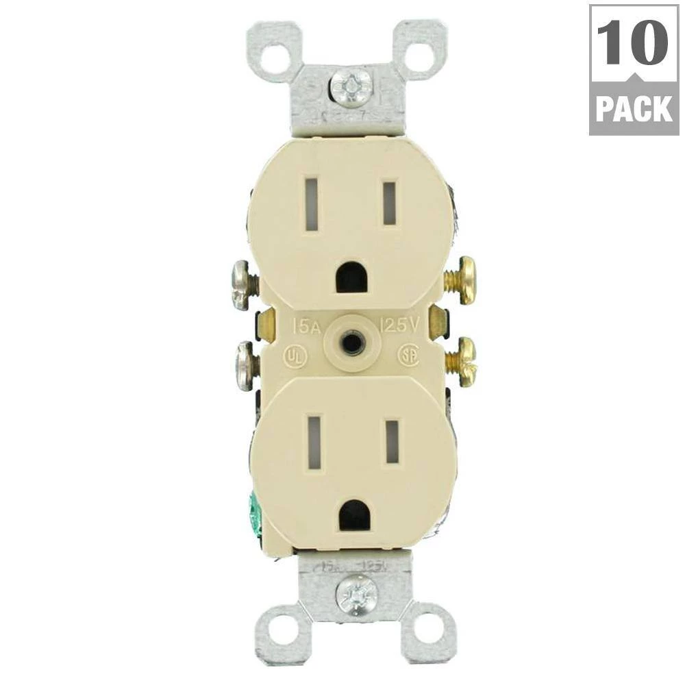 Leviton 15 Amp Tamper Resistant Duplex Outlet, Ivory (10-Pack) 6 Leviton 15 Amp Tamper Resistant Duplex Outlet, Ivory (10-Pack) - Image 6
