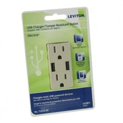 Leviton 3.6A USB Dual Type A In-Wall Charger with 15 Amp Tamper-Resistant Outlets, Ivory -Surge Protectors Sales Store ivory leviton electrical outlets receptacles r01 t5632 0bi d4 1000