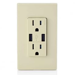 Leviton 3.6A USB Dual Type A In-Wall Charger with 15 Amp Tamper-Resistant Outlets, Ivory -Surge Protectors Sales Store ivory leviton electrical outlets receptacles r01 t5632 0bi fa 1000