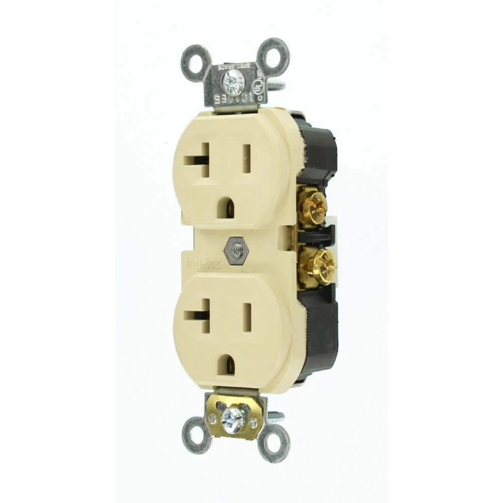 Leviton 20 Amp Commercial Grade Duplex Outlet, Ivory 3 Leviton 20 Amp Commercial Grade Duplex Outlet, Ivory - Image 3