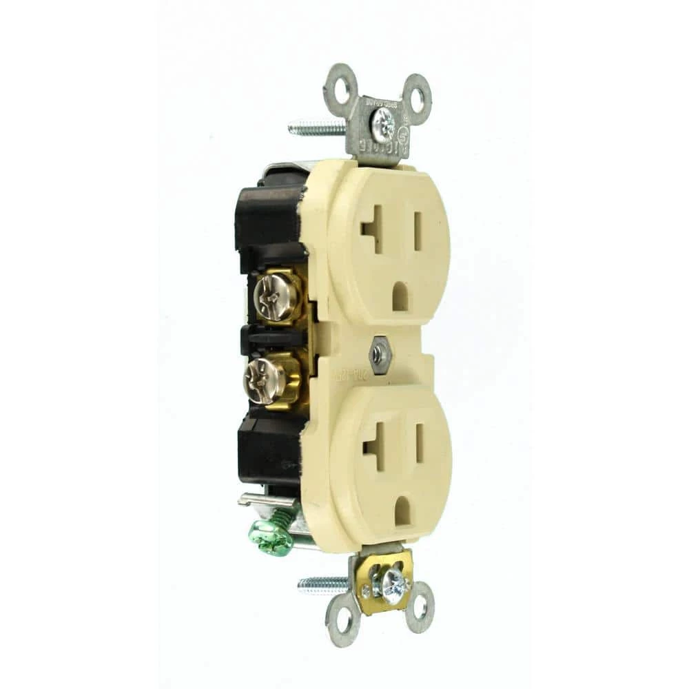 Leviton 20 Amp Commercial Grade Duplex Outlet, Ivory 2 Leviton 20 Amp Commercial Grade Duplex Outlet, Ivory - Image 2