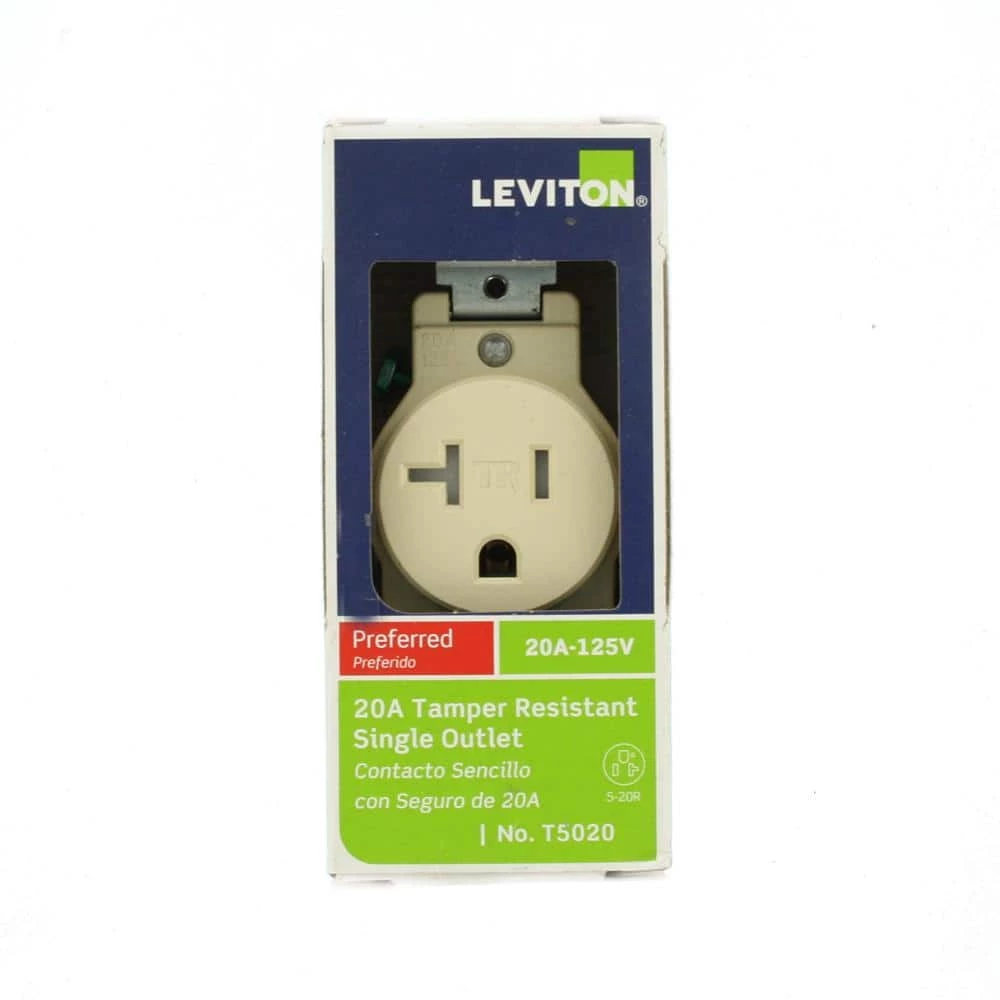 Leviton 20 Amp Commercial Grade Tamper Resistant Single Outlet, Ivory 3 Leviton 20 Amp Commercial Grade Tamper Resistant Single Outlet, Ivory - Image 3
