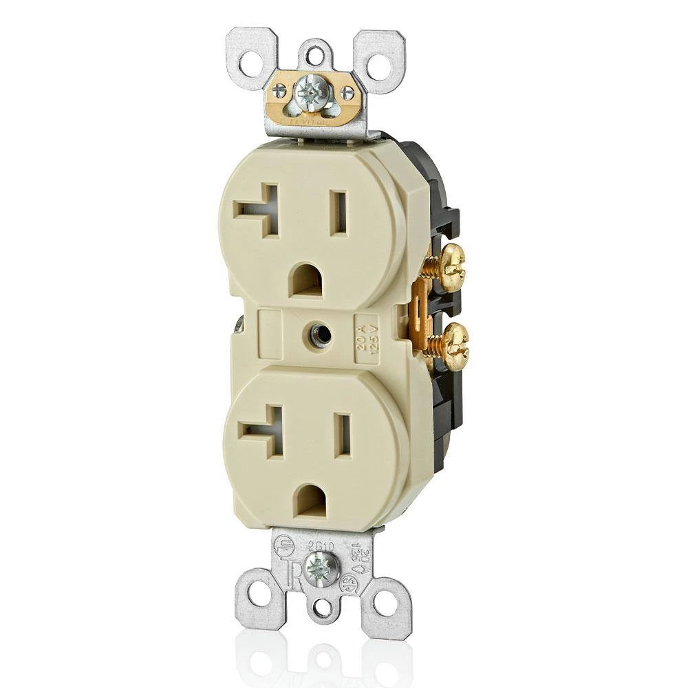 Leviton 20 Amp Residential Grade Self Grounding Tamper Resistant Duplex Outlet, Ivory 3 Leviton 20 Amp Residential Grade Self Grounding Tamper Resistant Duplex Outlet, Ivory - Image 3