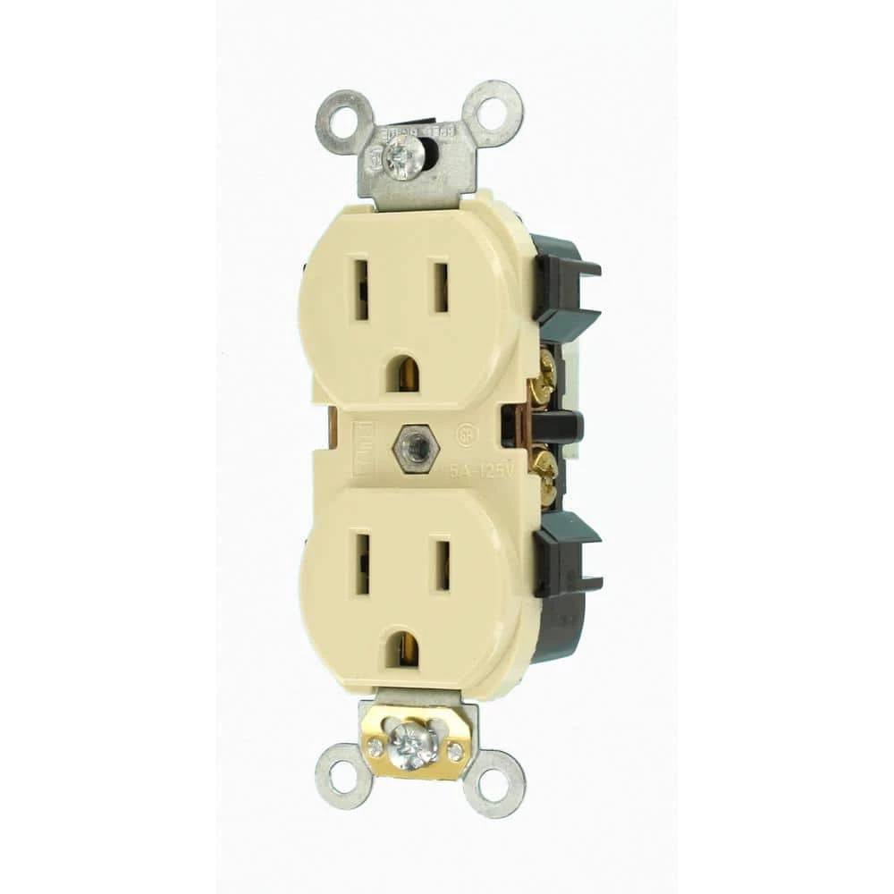Leviton 15 Amp Industrial Grade Narrow-Body Duplex Outlet, Ivory 3 Leviton 15 Amp Industrial Grade Narrow-Body Duplex Outlet, Ivory - Image 3