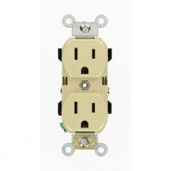 Leviton 15 Amp Industrial Grade Narrow-Body Duplex Outlet, Ivory