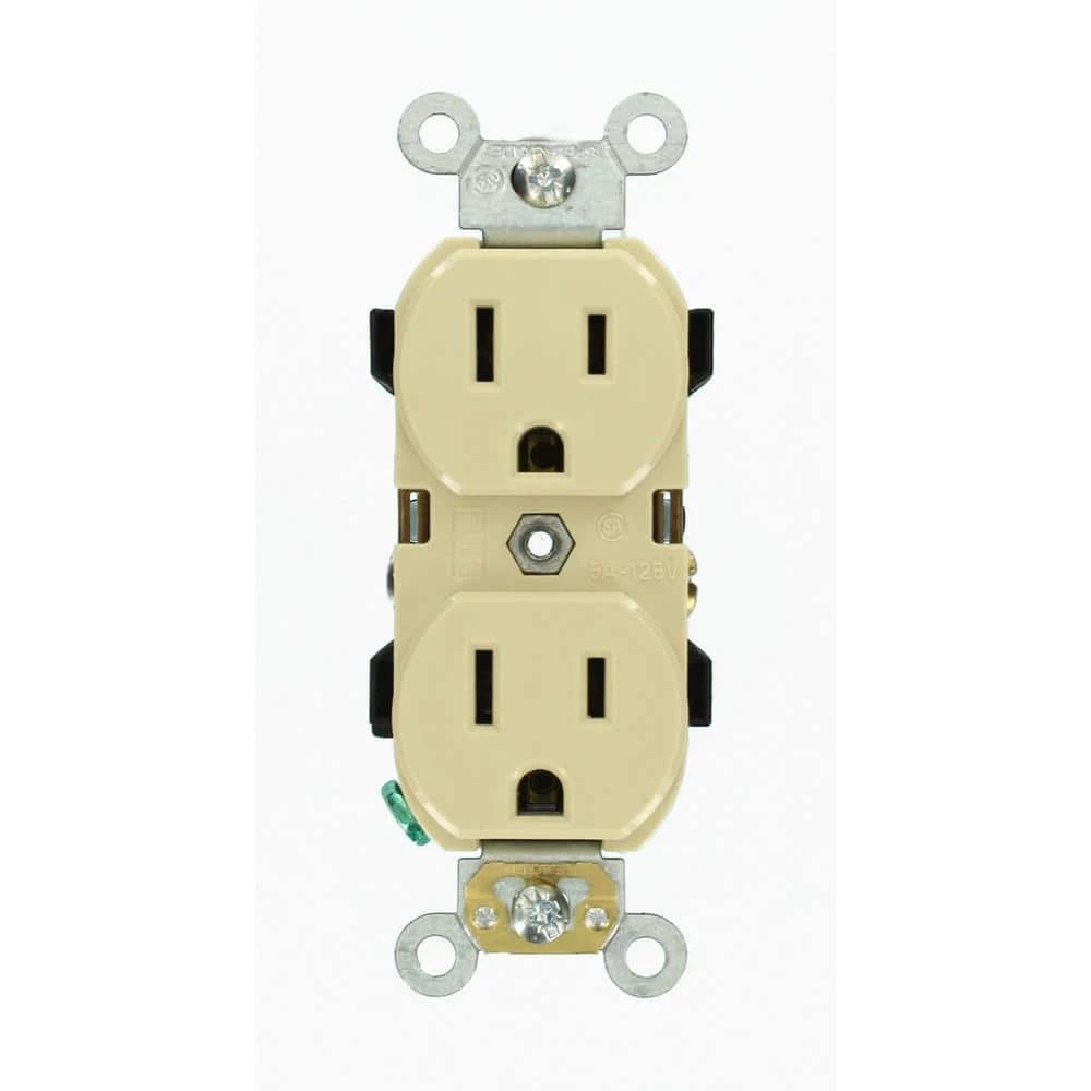 Leviton 15 Amp Industrial Grade Narrow-Body Duplex Outlet, Ivory 1 Leviton 15 Amp Industrial Grade Narrow-Body Duplex Outlet, Ivory