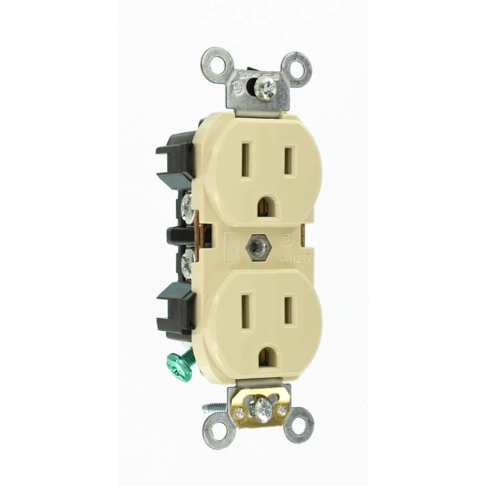 Leviton 15 Amp Industrial Grade Narrow-Body Duplex Outlet, Ivory 2 Leviton 15 Amp Industrial Grade Narrow-Body Duplex Outlet, Ivory - Image 2