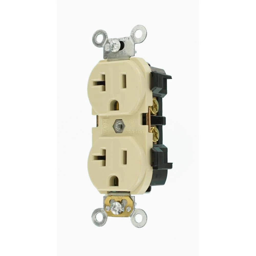 Leviton 20 Amp Industrial Grade Heavy Duty Self Grounding Duplex Outlet, Ivory 3 Leviton 20 Amp Industrial Grade Heavy Duty Self Grounding Duplex Outlet, Ivory - Image 3