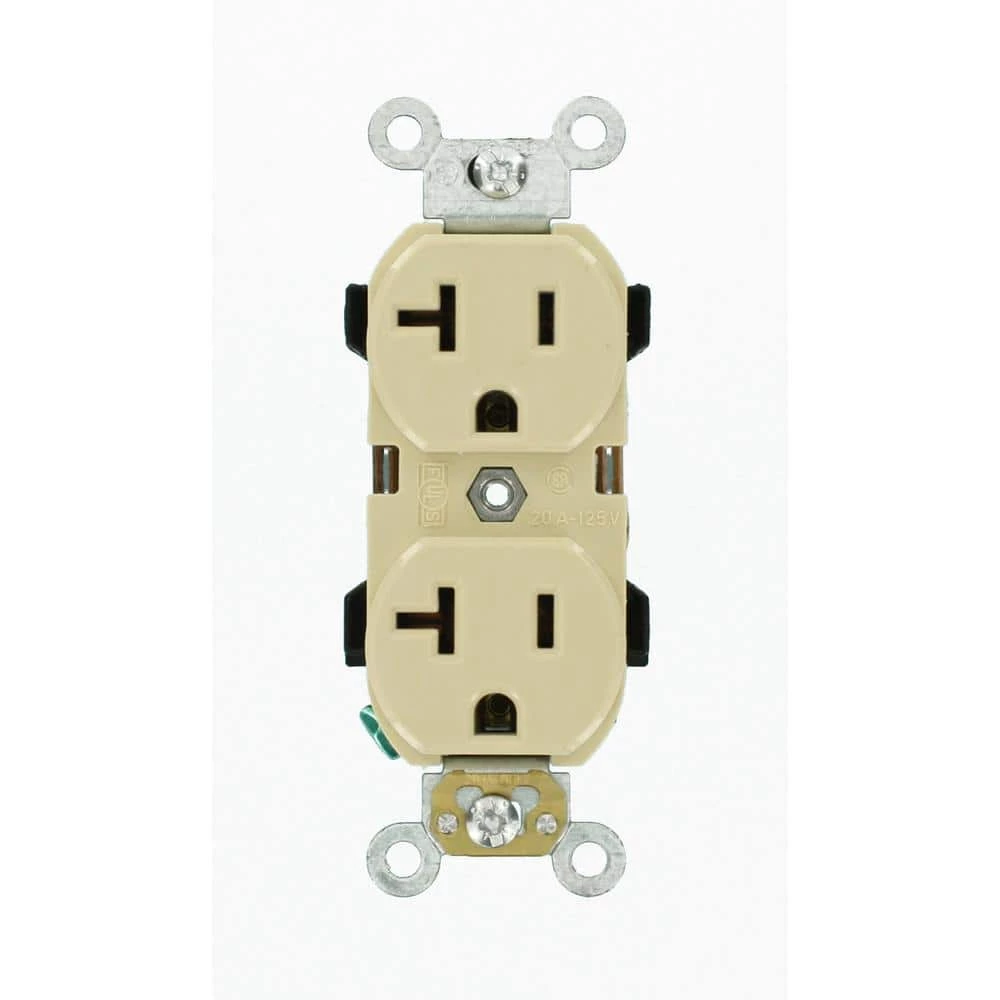 Leviton 20 Amp Industrial Grade Heavy Duty Self Grounding Duplex Outlet, Ivory 1 Leviton 20 Amp Industrial Grade Heavy Duty Self Grounding Duplex Outlet, Ivory
