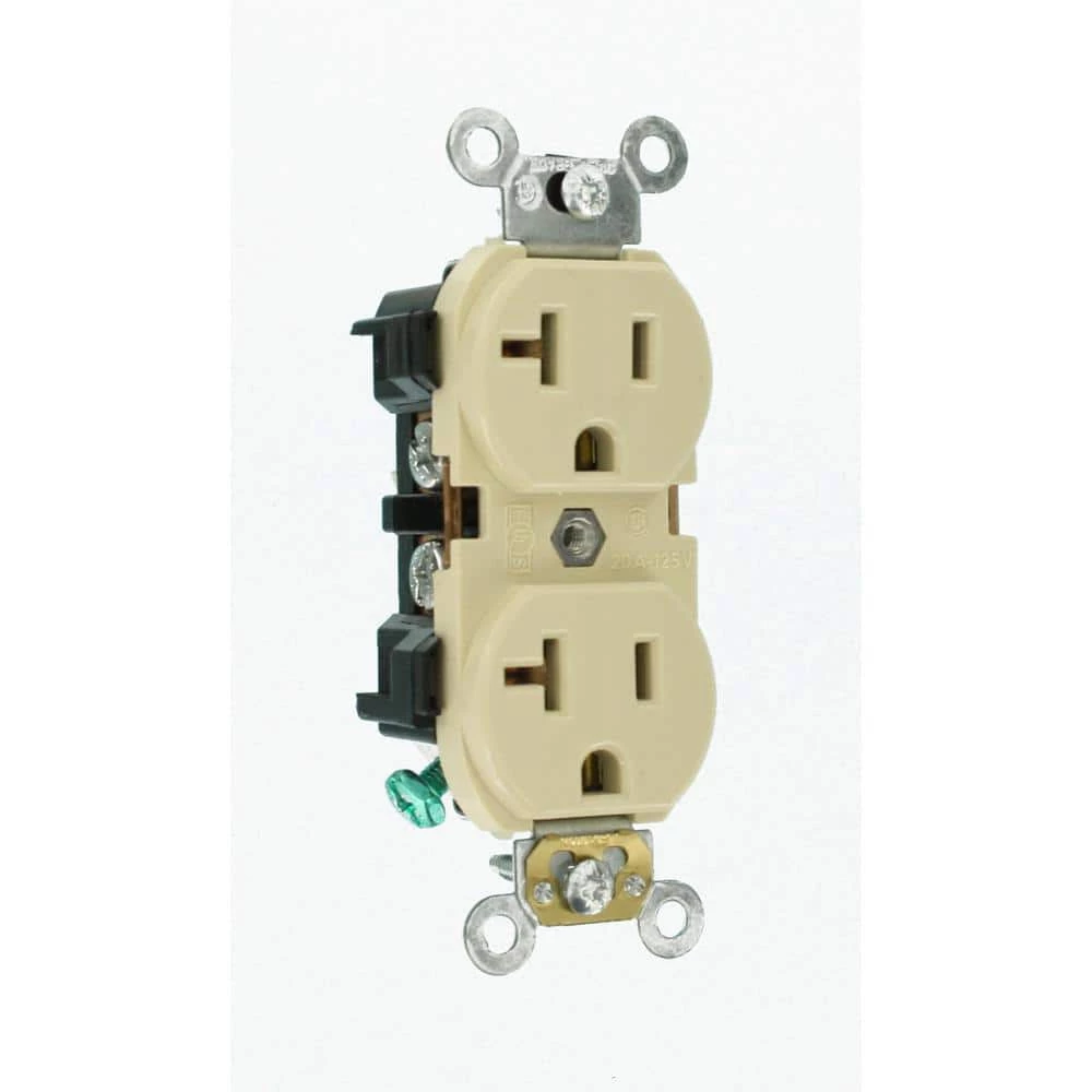 Leviton 20 Amp Industrial Grade Heavy Duty Self Grounding Duplex Outlet, Ivory 2 Leviton 20 Amp Industrial Grade Heavy Duty Self Grounding Duplex Outlet, Ivory - Image 2