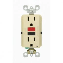 Leviton 15 Amp Self-Test SmartlockPro Slim Duplex GFCI Outlet, Ivory