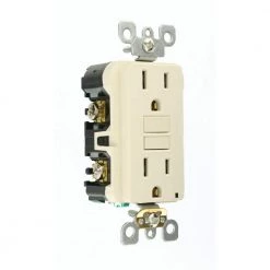 Leviton 15 Amp Self-Test SmartlockPro Slim Duplex GFCI Outlet, Light Almond -Surge Protectors Sales Store light almond leviton electrical outlets receptacles 006 gfnt1 00t 44 1000