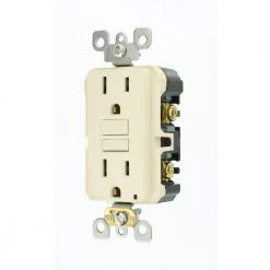 Leviton 15 Amp Self-Test SmartlockPro Slim Duplex GFCI Outlet, Light Almond -Surge Protectors Sales Store light almond leviton electrical outlets receptacles 006 gfnt1 00t fa 1000