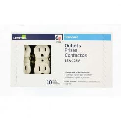 Leviton 15 Amp Residential Grade Grounding Duplex Outlet, Light Almond (10-Pack) -Surge Protectors Sales Store light almond leviton electrical outlets receptacles m26 05320 tmp 1d 1000