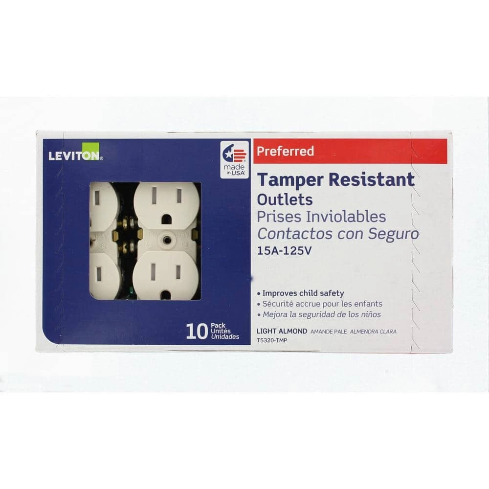 Leviton 15 Amp Tamper-Resistant Duplex Outlet, Light Almond (10-Pack) 5 Leviton 15 Amp Tamper-Resistant Duplex Outlet, Light Almond (10-Pack) - Image 5