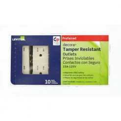 Leviton Decora 15 Amp Tamper-Resistant Duplex Outlet, Light Almond (10-Pack) -Surge Protectors Sales Store light almond leviton electrical outlets receptacles m26 t5325 tmp 1d 1000