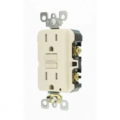 Leviton 15 Amp 125-Volt Duplex SmarTest Self-Test SmartlockPro Tamper Resistant GFCI Outlet, Light Almond (3-Pack) -Surge Protectors Sales Store light almond leviton electrical outlets receptacles m96 gftr1 03t 1d 1000