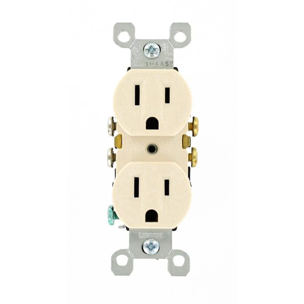 Leviton 15 Amp Residential Grade Grounding Duplex Outlet, Light Almond 1 Leviton 15 Amp Residential Grade Grounding Duplex Outlet, Light Almond