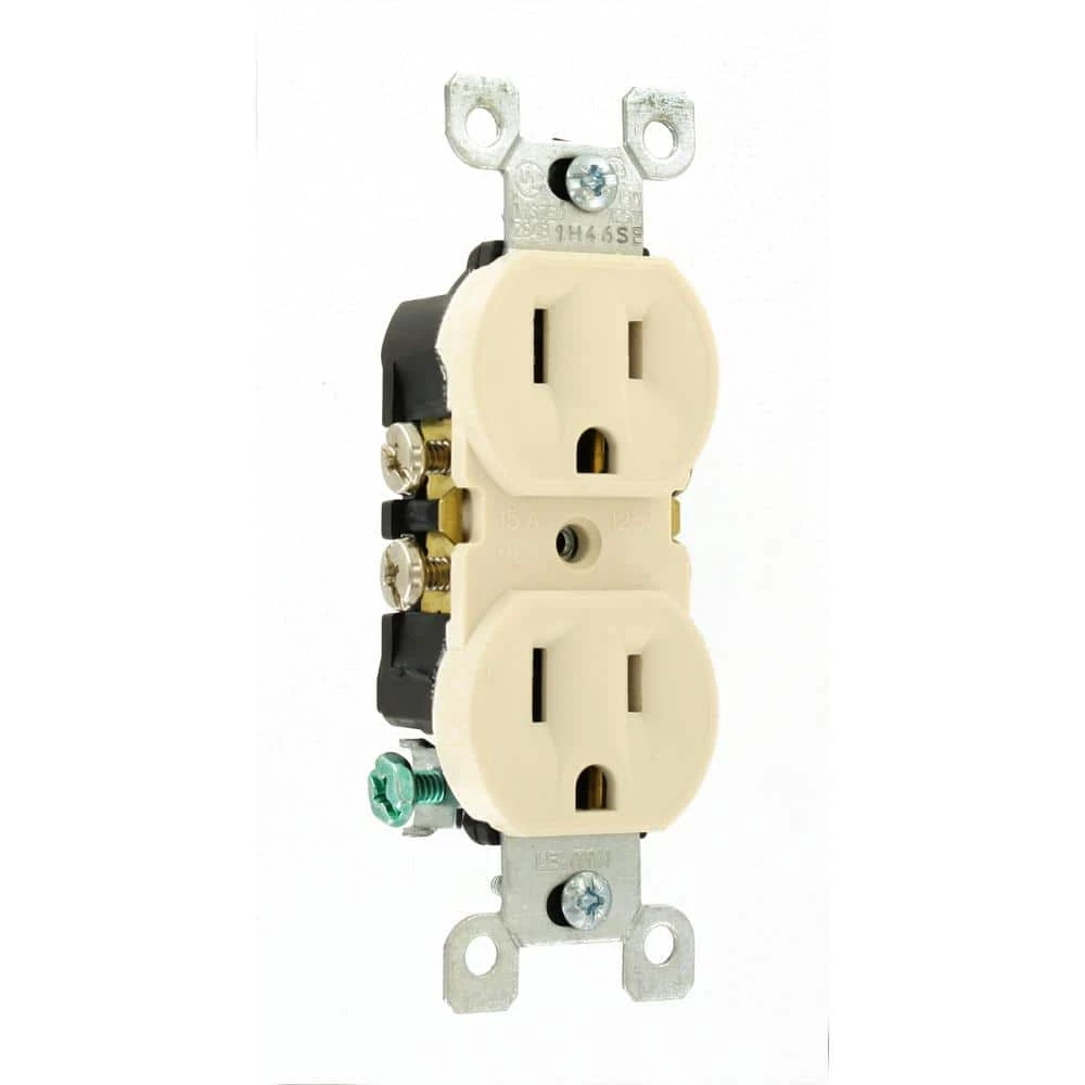 Leviton 15 Amp Residential Grade Grounding Duplex Outlet, Light Almond 2 Leviton 15 Amp Residential Grade Grounding Duplex Outlet, Light Almond - Image 2