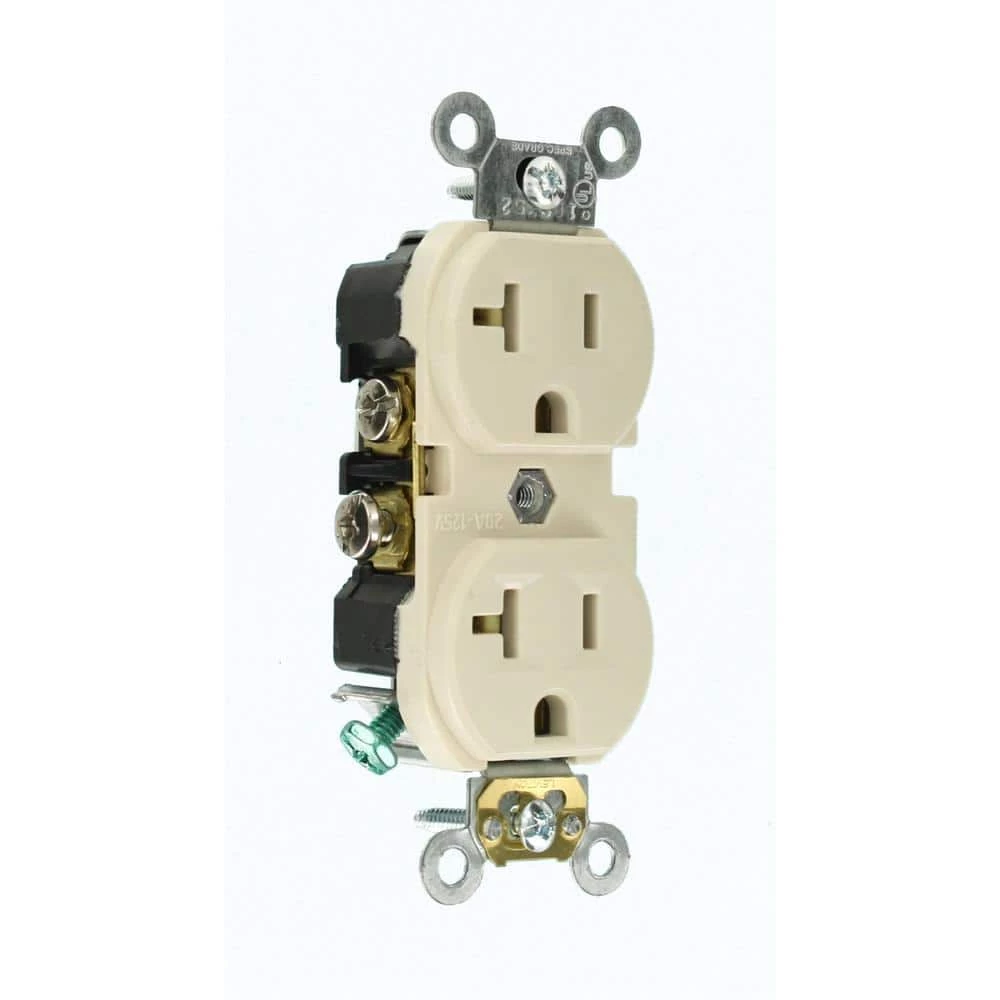 Leviton 20 Amp Commercial Grade Duplex Outlet, Light Almond 2 Leviton 20 Amp Commercial Grade Duplex Outlet, Light Almond - Image 2