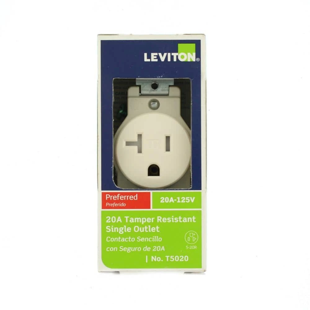 Leviton 20 Amp Commercial Grade Tamper Resistant Single Outlet, Light Almond 3 Leviton 20 Amp Commercial Grade Tamper Resistant Single Outlet, Light Almond - Image 3