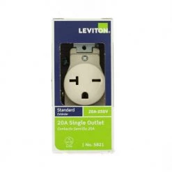 Leviton 20 Amp Commercial Grade Double-Pole Single Outlet, Light Almond -Surge Protectors Sales Store light almond leviton electrical outlets receptacles r66 05821 0ts 40 1000
