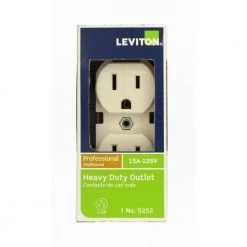 Leviton 15 Amp Industrial Grade Narrow-Body Duplex Outlet, Light Almond -Surge Protectors Sales Store light almond leviton electrical outlets receptacles r76 05252 0ts fa 1000