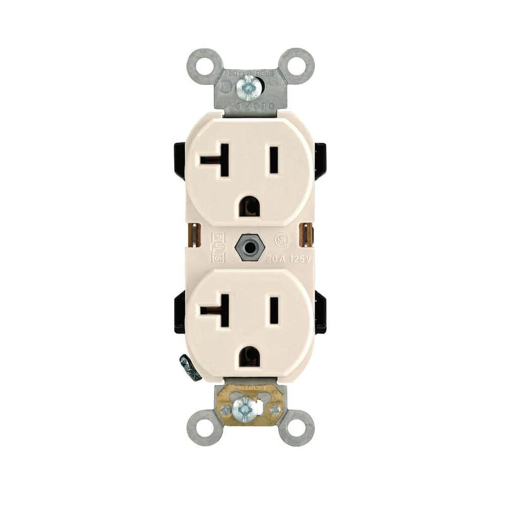 Leviton 20 Amp Industrial Grade Heavy Duty Self Grounding Duplex Outlet, Light Almond 1 Leviton 20 Amp Industrial Grade Heavy Duty Self Grounding Duplex Outlet, Light Almond