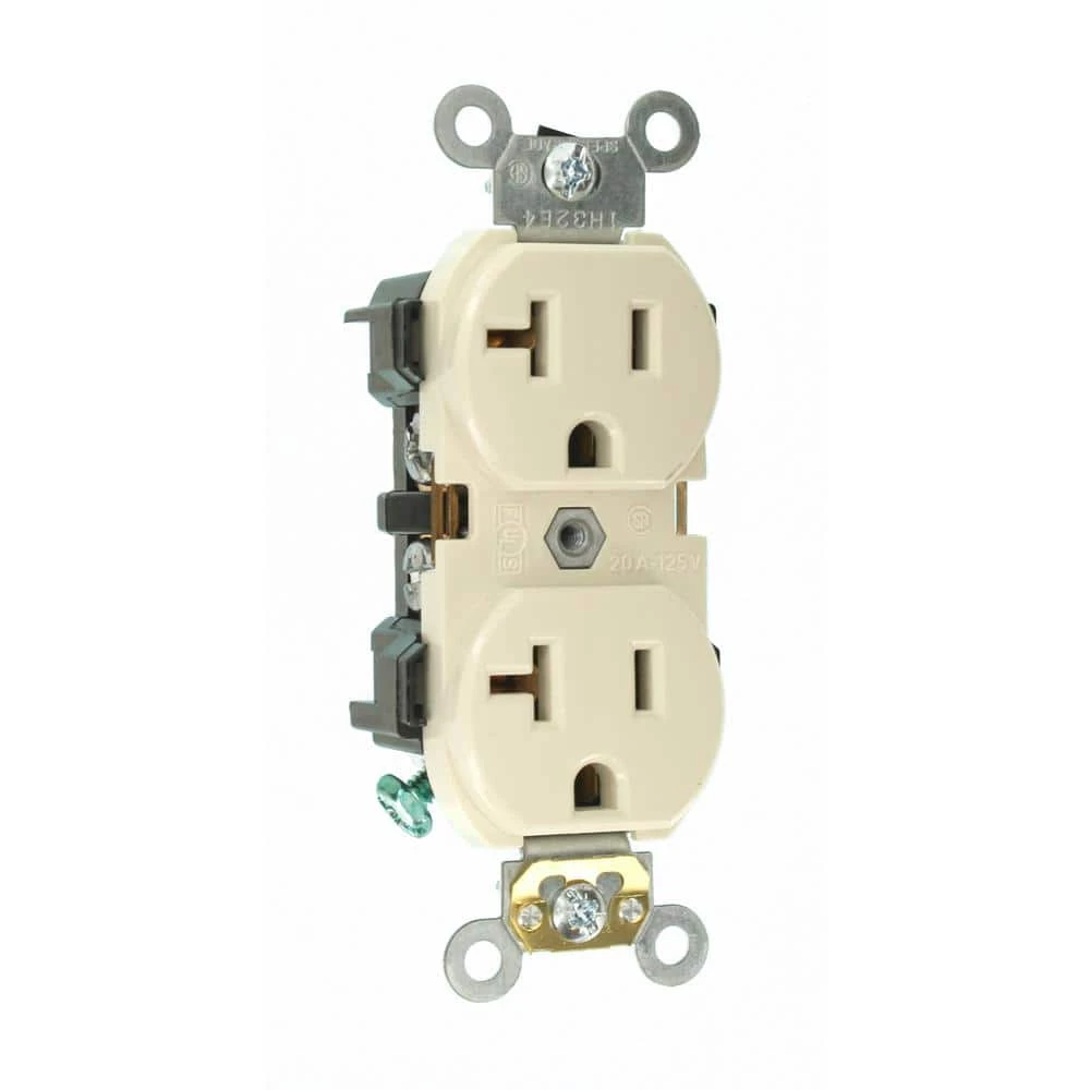 Leviton 20 Amp Industrial Grade Heavy Duty Self Grounding Duplex Outlet, Light Almond 2 Leviton 20 Amp Industrial Grade Heavy Duty Self Grounding Duplex Outlet, Light Almond - Image 2