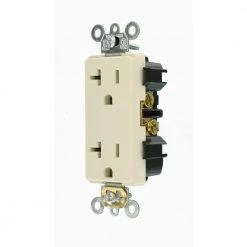 Leviton Decora Plus 20 Amp Industrial Grade Duplex Outlet, Light Almond 8 Leviton Decora Plus 20 Amp Industrial Grade Duplex Outlet, Light Almond -Surge Protectors Sales Store light almond leviton electrical outlets receptacles r86 16352 0ts 40 1000