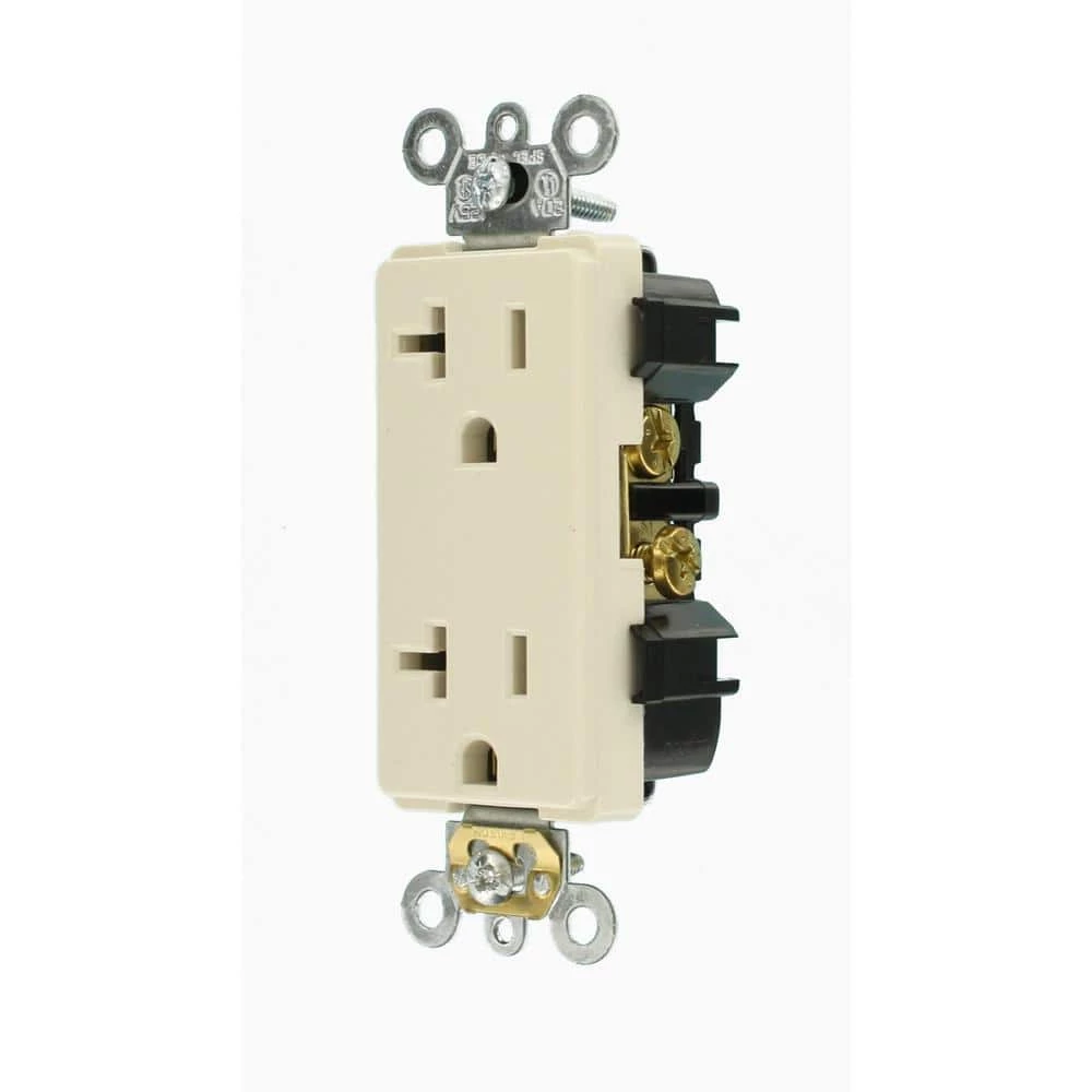 Leviton Decora Plus 20 Amp Industrial Grade Duplex Outlet, Light Almond 3 Leviton Decora Plus 20 Amp Industrial Grade Duplex Outlet, Light Almond - Image 3