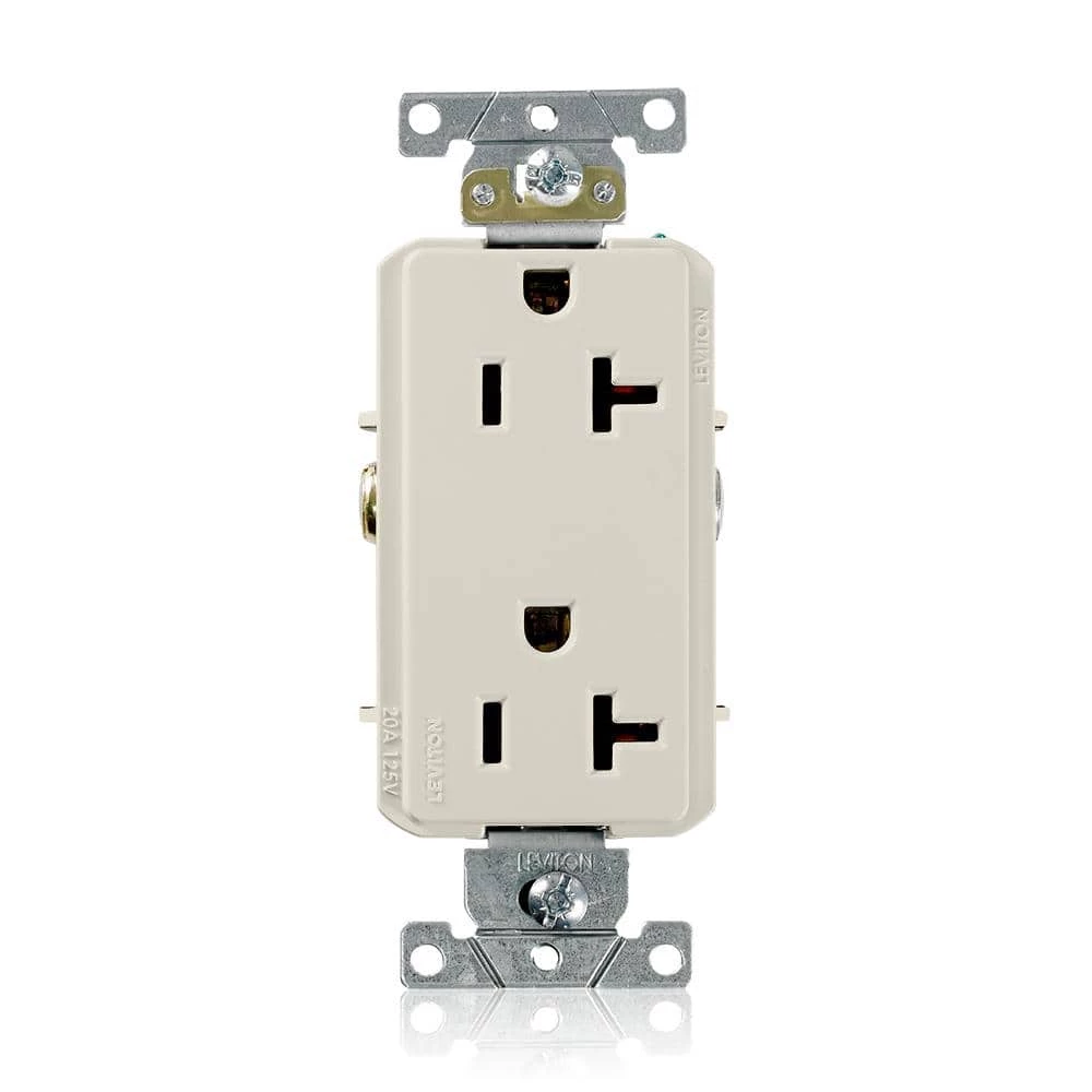 Leviton Decora Plus 20 Amp Industrial Grade Duplex Outlet, Light Almond 1 Leviton Decora Plus 20 Amp Industrial Grade Duplex Outlet, Light Almond