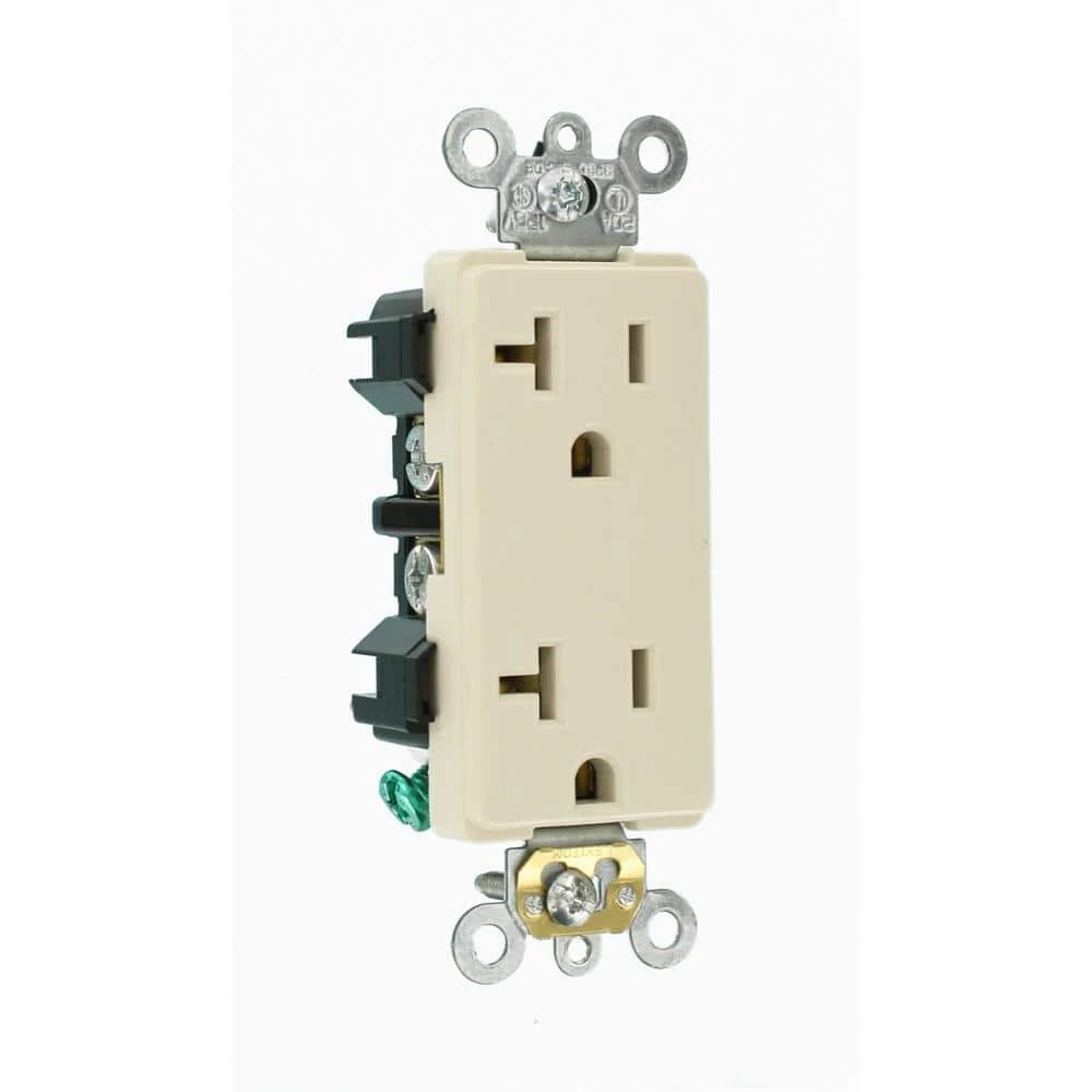 Leviton Decora Plus 20 Amp Industrial Grade Duplex Outlet, Light Almond 2 Leviton Decora Plus 20 Amp Industrial Grade Duplex Outlet, Light Almond - Image 2