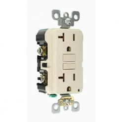 Leviton 20 Amp Self-Test SmartlockPro Slim Duplex GFCI Outlet, Light Almond -Surge Protectors Sales Store light almond leviton electrical outlets receptacles r96 gfnt2 0kt 44 1000