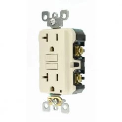Leviton 20 Amp Self-Test SmartlockPro Slim Duplex GFCI Outlet, Light Almond -Surge Protectors Sales Store light almond leviton electrical outlets receptacles r96 gfnt2 0kt fa 1000