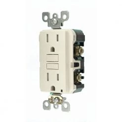 Leviton 15 Amp 125-Volt Duplex SmarTest Self-Test SmartlockPro Tamper Resistant GFCI Outlet, Light Almond -Surge Protectors Sales Store light almond leviton electrical outlets receptacles r96 gftr1 0kt 1d 1000