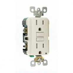 Leviton 15 Amp 125-Volt Duplex SmarTest Self-Test SmartlockPro Tamper Resistant GFCI Outlet, Light Almond -Surge Protectors Sales Store light almond leviton electrical outlets receptacles r96 gftr1 0kt a0 1000
