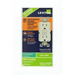 Leviton 15 Amp 125-Volt Duplex SmarTest Self-Test SmartlockPro Tamper Resistant GFCI Outlet, Light Almond -Surge Protectors Sales Store light almond leviton electrical outlets receptacles r96 gftr1 0kt d4 1000