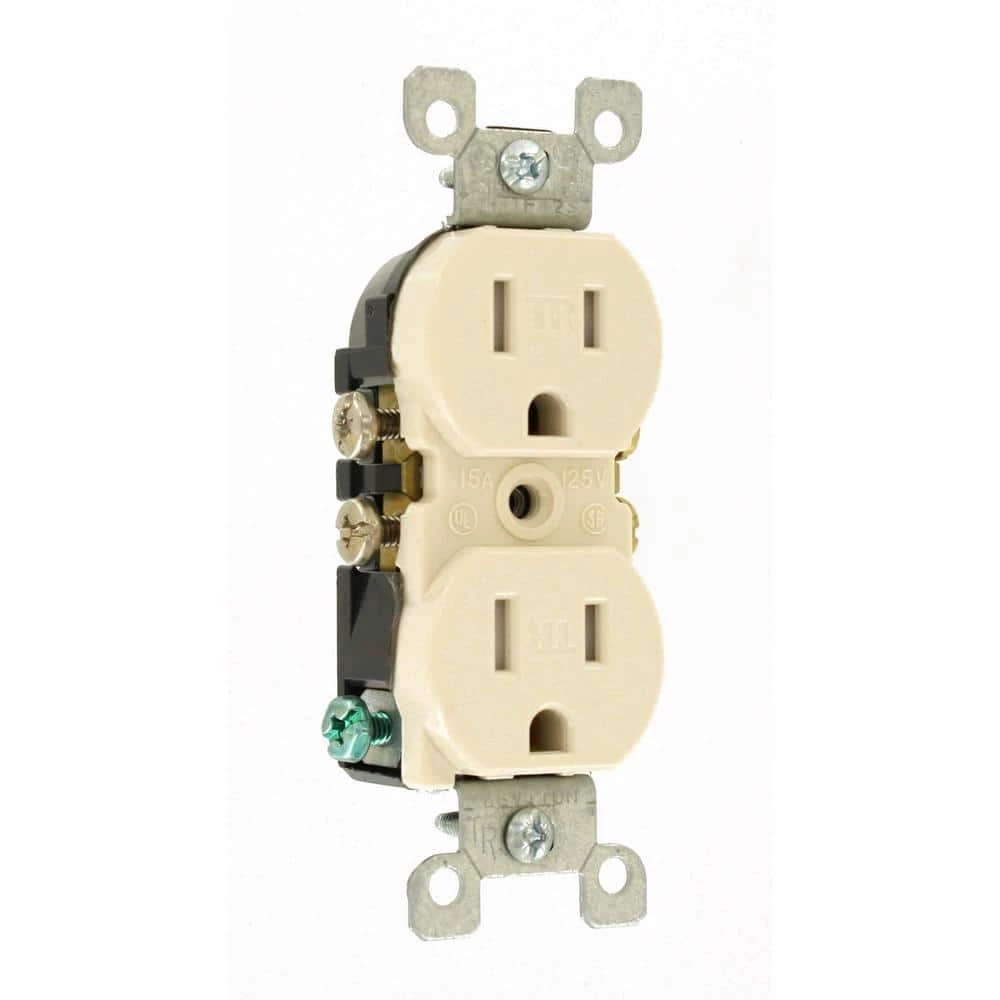 Leviton 15 Amp Tamper Resistant Duplex Outlet, Light Almond 2 Leviton 15 Amp Tamper Resistant Duplex Outlet, Light Almond - Image 2