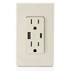 Leviton 15 Amp Decora Type A and C USB Charger Tamper-Resistant Outlet, Light Almond 11 Leviton 15 Amp Decora Type A and C USB Charger Tamper-Resistant Outlet, Light Almond -Surge Protectors Sales Store light almond leviton electrical outlets receptacles t5633 t 4f 1000