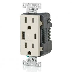Leviton 15 Amp Decora Type A and C USB Charger Tamper-Resistant Outlet, Light Almond 10 Leviton 15 Amp Decora Type A and C USB Charger Tamper-Resistant Outlet, Light Almond -Surge Protectors Sales Store light almond leviton electrical outlets receptacles t5633 t c3 1000