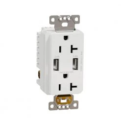 Square D X Series 20 Amp 125V Tamper Resistant Indoor USB A/A 4.8 Amp Duplex Decorator Outlet Back Wire Clamps Matte White