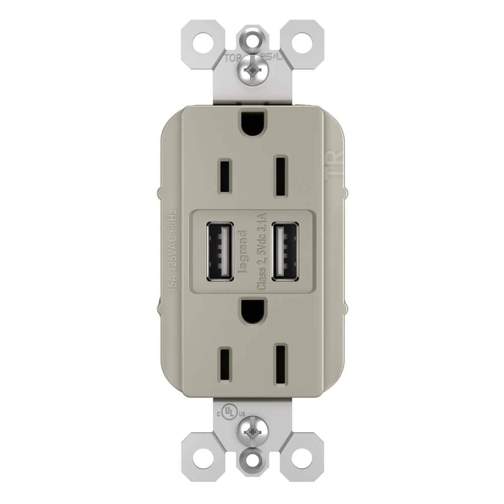 Legrand radiant 15 Amp 125 Volt Duplex Outlet with 3.1 Amp USB, Nickel 1 Legrand radiant 15 Amp 125 Volt Duplex Outlet with 3.1 Amp USB, Nickel