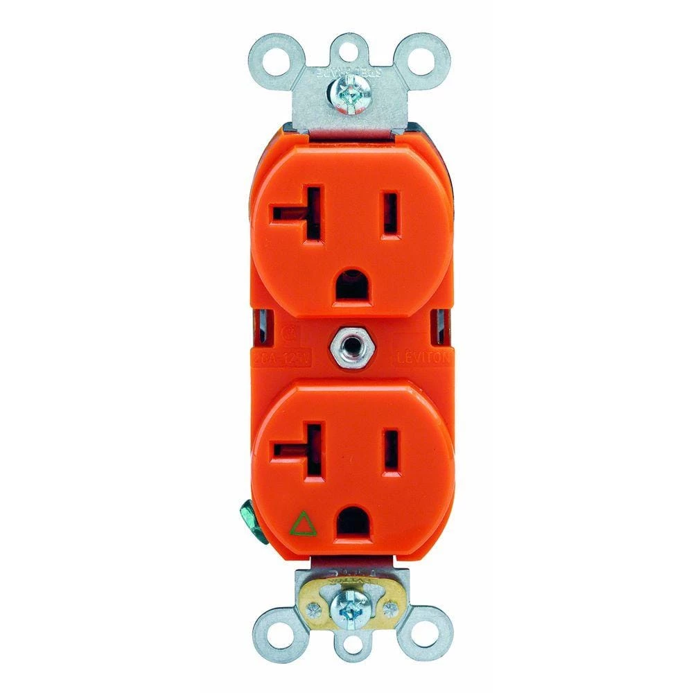 Leviton 20 Amp Industrial Grade Heavy Duty Isolated Ground Duplex Outlet, Orange 1 Leviton 20 Amp Industrial Grade Heavy Duty Isolated Ground Duplex Outlet, Orange