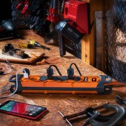 RIDGID 8 ft. Cord 6-Outlet 2 USB-A 2100J Surge Protector -Surge Protectors Sales Store orange ridgid surge protectors rg608u 31 1000